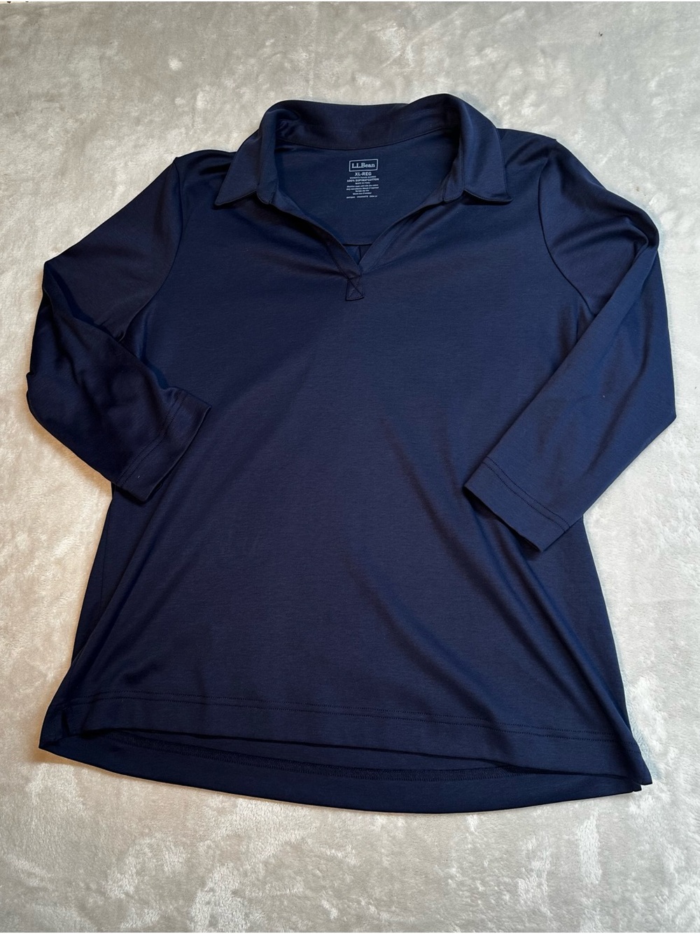 L.L.Bean Supima Cotton Navy 3/4 Sleeve Polo Top Women’s XL Soft Classic